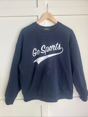 Favorite Daughter Navy Crewneck Sweatshirt with White 'Go Sports' Graphic